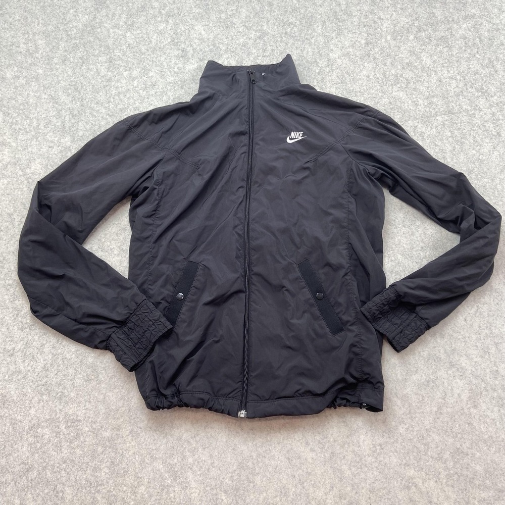 Nike Jacket Boys M 8-10 Black Full Zip Windbreaker Mesh Lined Pockets Logo